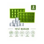evolis kitchen 2 Adet 15 Bölmeli Büyük Boy Silikon Buz Kalıb-Kare Buzluk Kokteyl Sunum Buz Kalıbı Et Suyu Saklama