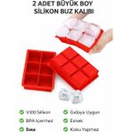 Evolis Kitchen 2ADET (6 Bölmeli Büyük Boy Silikon Buz Kalıbı Silikon Kare Buzluk Kokteyl Çok Amaçlı (Kırmızı)