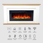 Evoluxe Modern Ahşap Detaylı, Bluetooth, Wifi, 8 Renk Alev Işığı Ve Ses Efektli Elektrikli Şömine Beyaz