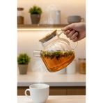 EVONİTA 1000 ml Isıya Dayanıklı Bambu Kapaklı Borosilikat Cam Demlik Ocak Üstü Şeffaf Bitki Çayı