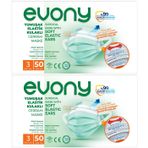 Evony 3 Katlı 100'lü Burun Telli Yumuşak Elastik Kulaklı Cerrahi Maske