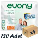 Evony Bel Bantlı Yetişkin Hasta Bezi Large 120 Adet Yüksek Emicilik Konforlu Kullanım