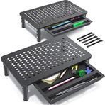 EVOOMI Sırt Koruyucu Monitör Yükseltici Stand Çekmeceli - 2'li Paket - Yılda 5 Hafta Kazanın, Kaymaz Ağ ile Daha Az Ağrı ve En Yüksek Verimlilik Kazanın, PC Dizüstü Notebook Yazıcı, Bilgisayar, iMac için Metal Masaüstü Standı