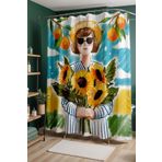EVPANYA Banyo Perdesi, Ayçiçekli Yaz Kızı Desenli Duş Perdesi, Küvet Perdesi 175x200cm