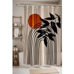 EVPANYA Banyo Perdesi, Bohem Turuncu Ay ve Siyah Gökkuşağı Desenli Duş Perdesi, Küvet Perdesi 175x200cm