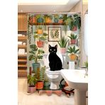 EVPANYA Banyo Perdesi, Botanik Klozetteki Kedi Desenli Duş Perdesi, Küvet Perdesi 175x200cm