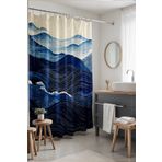 EVPANYA Banyo Perdesi, Çizgili Dalgalı Deniz Desenli Duş Perdesi, Küvet Perdesi 175x200cm