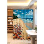 EVPANYA Banyo Perdesi, Deniz Kabuklu Sahil Desenli Duş Perdesi, Küvet Perdesi 175x200cm