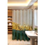 EVPANYA Banyo Perdesi, Krem Yeşil Altın Reçine Desenli Duş Perdesi, Küvet Perdesi 175x200cm