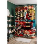 EVPANYA Banyo Perdesi, Retro Parti Desenli Duş Perdesi, Küvet Perdesi 175x200cm