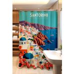 EVPANYA Banyo Perdesi, Santorini Kıyısı Desenli Duş Perdesi, Küvet Perdesi 175x200cm