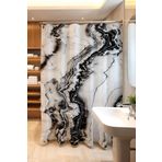 EVPANYA Banyo Perdesi, Siyah Beyaz Granit Desenli Duş Perdesi, Küvet Perdesi 175x200cm