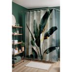 EVPANYA Banyo Perdesi, Yeşil Altın Detay Yapraklar Desenli Duş Perdesi, Küvet Perdesi 175x200cm
