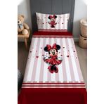 Evpanya Kırmızı Parıltılı Minnie Desenli Yatak Örtüsü ve Yastık Kılıfı