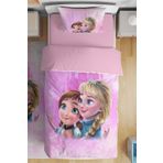 EVPANYA Pembe Çocuk Elsa Ve Anna Desenli Tek Kişilik Bebek Çocuk Nevresim Takımı