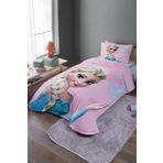 EVPANYA Pembe Elsa Desenli Tek Kişilik Yatak Örtüsü Ve Pike Takımı