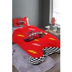 EVPANYA Yarışçı Kırmızı Mcqueen Desenli Tek Kişilik Pike Takımı Ve Yatak Örtüsü