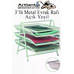 Evrak Rafı Metal 3 Lü Yeşil 1 Paket Masaüstü A4 Dosya Düzenleyici Kağıt Tepsisi Metal Çelik Fileli Üç Katlı Hareketli