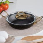 Evren 18 cm Gold Stone Kapaklı Sahan, Non-Stick Yumurta Omlet Tavası (Çelik Kulp)