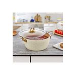 Evren 30 Cm Cream Ezme Seri Derin Tencere, Non-Stick Derin Tencere 7 Lt (Gold Çelik Kulp)