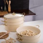Evren 6 Parça 28 cm Cream Ezme Seri Buharlı Mantı Tencere Seti