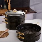 Evren 6 Parça 34 cm Gold Stone Ezme Seri Buharlı Mantı Tencere Seti