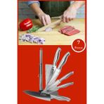 Evren 7 Parça Premium Paslanmaz Çelik Şef Bıçağı Seti Standlı (Şef,et,ekmek, Soyma Bıçağı,bileyici) - Metal