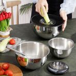 Evren 9 Parça Venüs Çift Rendeli Paslanmaz Çelik Karıştırma Kabı Saklama Kabı Seti (Silver)