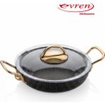 EVREN MUTFAK 20 cm Gold Stone Kapaklı Sahan, Non-Stick Yumurta Omlet Tavası (Çelik Kulp) - Siyah
