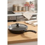 EVREN MUTFAK 22 cm Gold Stone Ezme Seri Kapaklı Tava, Non-Stick 1,2 Lt Kızartma Tavası (Bakalit Kulplu) - Siyah