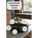 EVREN MUTFAK 34 cm Gold Stone Maksi Basık Tencere, Non-Stick Pilav Karnıyarık Kavurmalık Tenceresi 6,2 Lt - Siyah