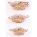 EVREN MUTFAK Cream Döküm Sahan Seti, 18-20-22 cm Yumurta Omlet Tavası 3'lü Set - Krem