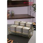 EVREN MUTFAK Sılver 6 Parça Kare Vakum Kapaklı Cam Baharatlık Seti ve Metal Stant, Baharat Takımı 6’lı Set - Gümüş