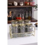 EVREN MUTFAK Sılver 6 Parça Üçgen Vakum Kapaklı Cam Baharatlık Seti ve Metal Stant, Baharat Takımı 6’li Set - Gümüş