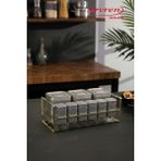 EVREN MUTFAK Sılver 9 Parça Kare Vakum Kapaklı Cam Baharatlık Seti ve Metal Stant, Baharat Takımı 9’lu Set - Gümüş