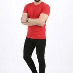 Evrenial Erkek Basic Tişört Bisiklet Yaka Kısa Kol Günlük Yazlık Slim Fit T-Shirt - Kiraz Kırmızısı