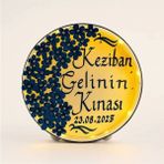 Evsay Isimli Ledli Gelin Tefi 3boyut Taşlı Kına Nedime Bride Parti Defi Çalgılı Alet Zilli Şeffaf Def Lacivert