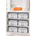 Evsella 6’lı Çiçek Desenli Çizgili Pencereli Beyaz Baza Altı Çekyat Hurç Organizer 60×40×22 cm - 6 Adet - 60 x 40 x 22