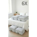 Evsella 6'lı Set - Beyaz Çizgili Pencereli Büyük Boy Baza Altı & Çekyat Altı Hurç & Kazak Kıyafet Hurcu