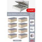 Evsella 8'li Set - Geometrik Çizgili Bej Büyük Boy Baza Altı & Çekyat Altı Hurç (60 x 40 x 22 Cm) - Bej Çizgili - 8 Adet
