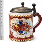Evvel Zaman Antik Vintage Seramik Kapaklı Kupa / Bardak – El Boyama - Bordo