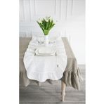 EVYA Fırfırlı Vintage Runner 40x140 Cm %100 Pamuklu Ham Keten Masa Örtüsü Dekoratif Şık Sofra Örtüsü
