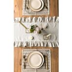 EVYA Fırfırlı Vintage Runner 40x140 Cm %100 Pamuklu Ham Keten Masa Örtüsü Şık Sofra Dekoratif Masa Şeridi