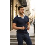 Evyora Erkek Desenli Kısa Kollu Triko Tişört - %100 Pamuk Akrilik - Lacivert - XL