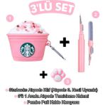 Ewec 3. Nesil Uyumlu Starbucks Kılıf, Pembe Pati Kablo Koruyucu ve 3 In 1 Kulaklık Temizleme Kalemi