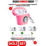 Ewec Pro 2.Nesil Uyumlu Pembe Starbucks Kılıf ve Anc Delikli Yedek Silikon Kulaklık Uçları (S,M,L) - Pembe - Yeşil