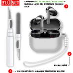 Ewec Samsung Galaxy Buds3 ve Galaxy Buds3 Pro Uyumlu Silikon Kılıf, Kulaklık Ipi ve Temizleme Kalemi Seti - Açık Gri