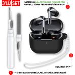 Ewec Samsung Galaxy Buds3 ve Pro Uyumlu Silikon Kılıf Kulaklık İpi ve Temizleme Kalemi Seti - Siyah