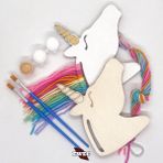 Ewec Unicorn 2'li Çocuk Eğitim Seti, Ipli ve Boyamalı Eğitici Ahşap Oyuncak, El Becerisi Hobi Eğitim Seti - Gökkuşağı