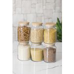 EWS 6 Lı Set Bambu Kapaklı Cam Kavanoz & Erzak Saklama Kabı 800 ml Orta Boy ( Vakum Kapak )